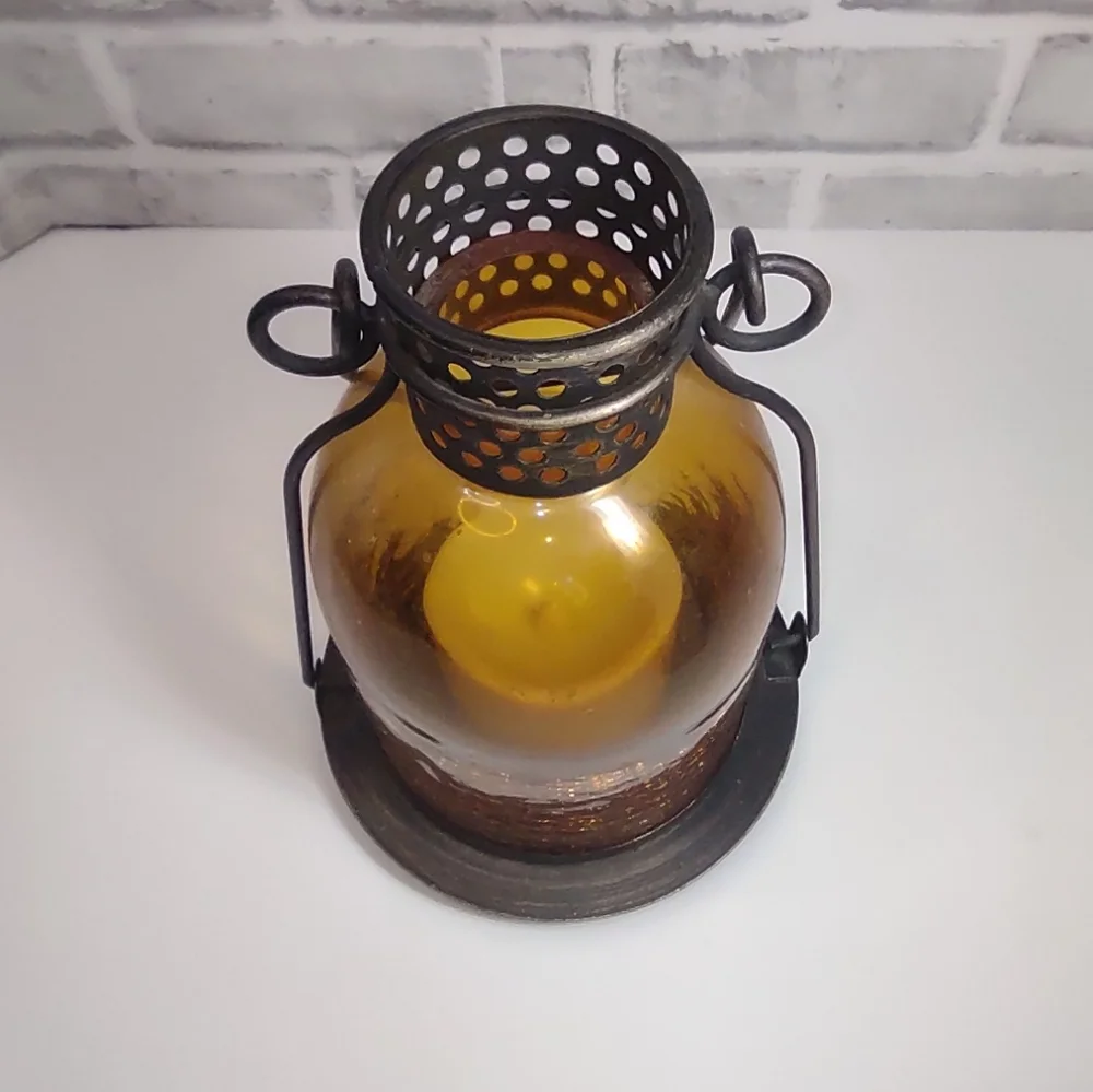 Amber Glass Lantern Flameless Candle Holder